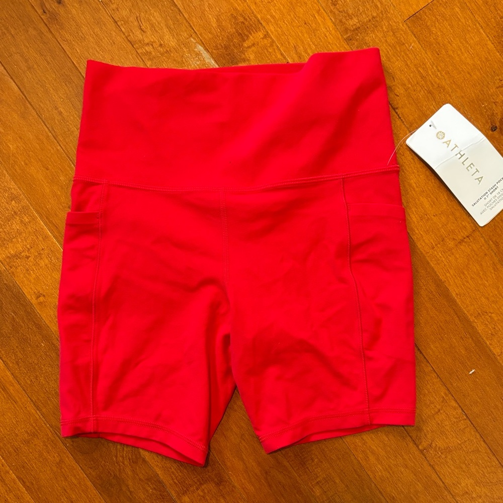 Athleta High-Waisted Red Biker Shorts